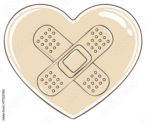 Mending heart with two crossed band-aids, symbolizing emotional healing and recovery