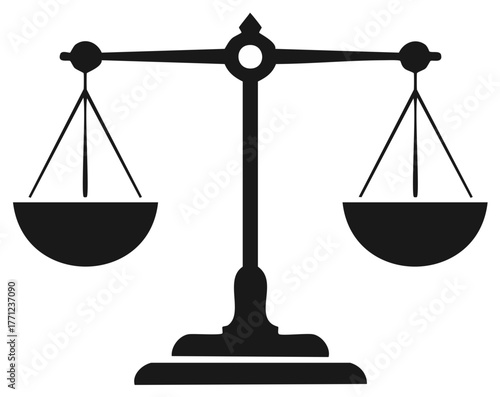 Black silhouette icon of balanced scales of justice symbolizing law and equality