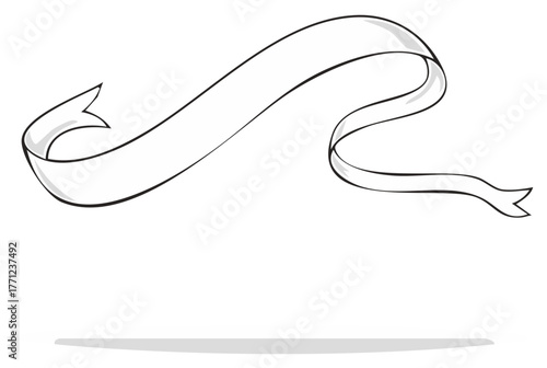 White ribbon scroll illustration on white background. Paper banner with simple decoration for title and message.