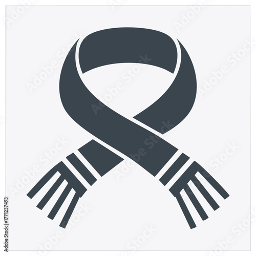 Knitted winter scarf icon with tassels and textured design