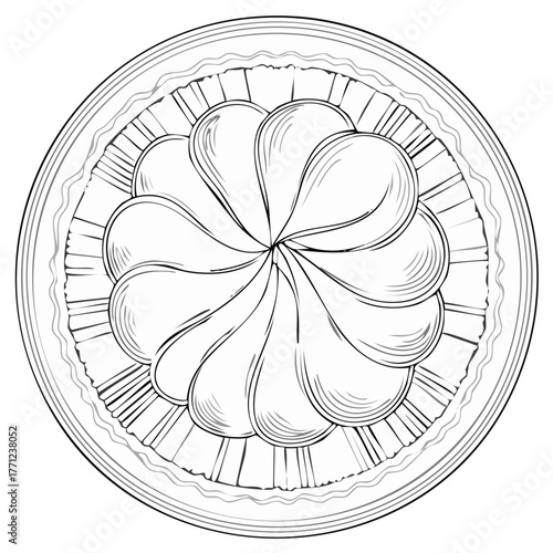 Monochrome Floral Mandala Circular Design with Ornate Concentric Elements