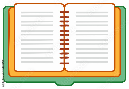 Open Green Spiral-Bound Notebook with Lined Pages Illustration