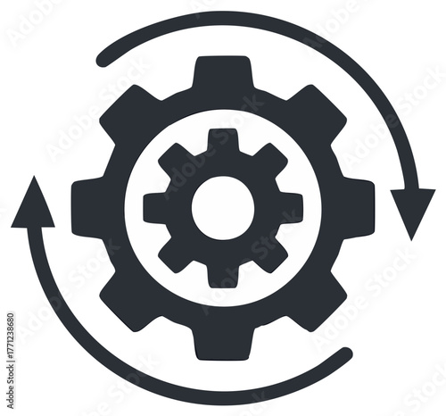 Interlocking gears with circular arrow indicating process and workflow