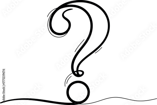 Black question mark symbol with flowing curves on white background punctuation inquiry
