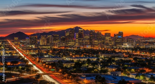 Urban tapestry phoenix arizona cityscape gleaming under vibrant twilight sky