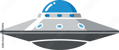 Retro silver flying saucer with blue dome sci-fi ufo illustration vector