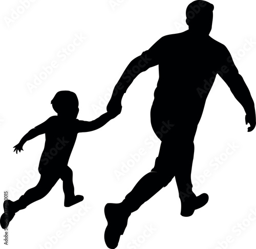 Father and child running holding hands black silhouette daughter