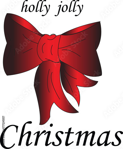 Christmas Bow Vector Illustration | Festive Red Ribbon and Line Art Design