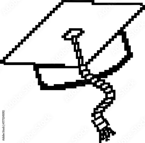 Pixel art graduation cap with tassel isolated on white minimalist academic award, education success, digital achievement symbol