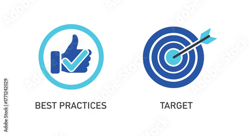 Vector illustration of illustration of best practices and target icons, , representing success, goals, and achievement in a clean and simple design