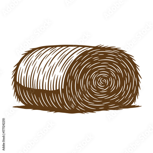 Hand drawn vintage art illustration of a brown hay bale on a plain white background