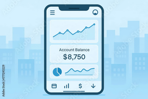  Flat vector user interface design for finance app with glassmorphic panels
