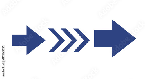 Vector illustration of three blue arrows pointing to the right the arrows are of different sizes and styles, with the middle arrow being a dashed arrow