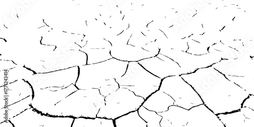 Vector cracked dry earth texture showing drought and climate change concept. Black and white cracked soil background design for environmental, nature, and global warming themes.