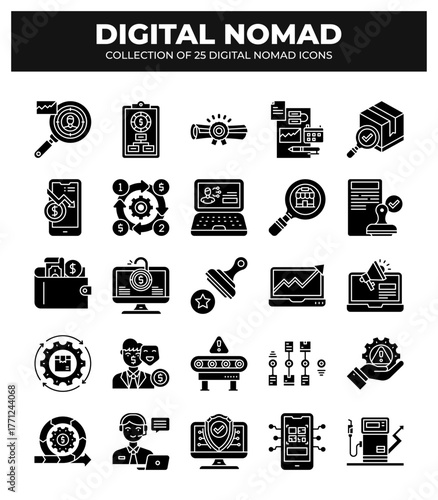 Digital Nomad Icons: A Collection of 25 Essential Icons for Remote Workers