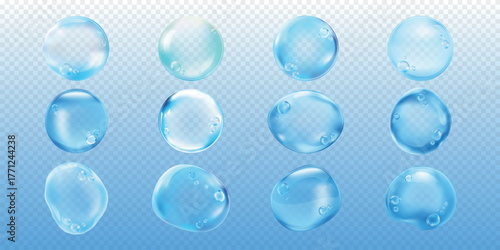 Blue bubbles, element set vector