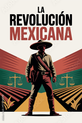 La Revolución Mexicana Poster with Mexican Revolution Hero and Symbolism