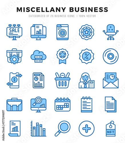 Set of simple Two Color Miscellany Business Icons. Two Color art icons pack.