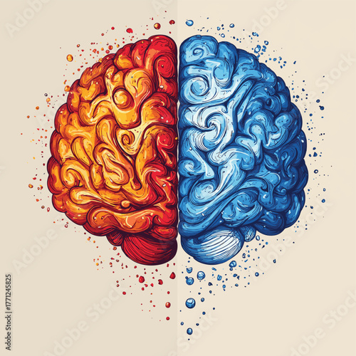 Human brain creativity vs logic chaos and order a continuous line drawing concept