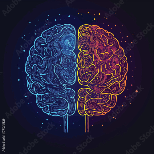 Human brain creativity vs logic chaos and order a continuous line drawing concept