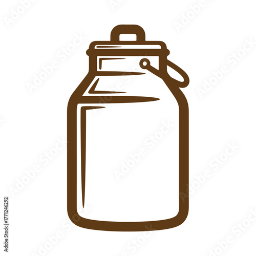 Vintage art illustration of a brown milk can for dairy products and farm concepts