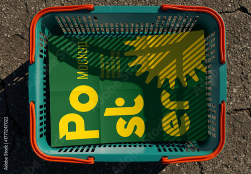 Top View Poster Mockup in Shopping Basket