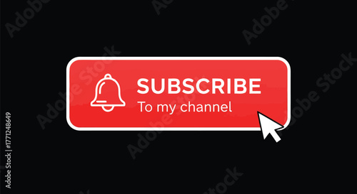 A red subscribe button with a bell icon and cursor, inviting users to join a channel