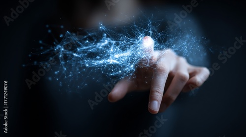 Person touching a digital network representing the future of technology and connection