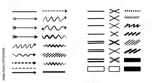 Collection of various black line and shape design elements for graphics