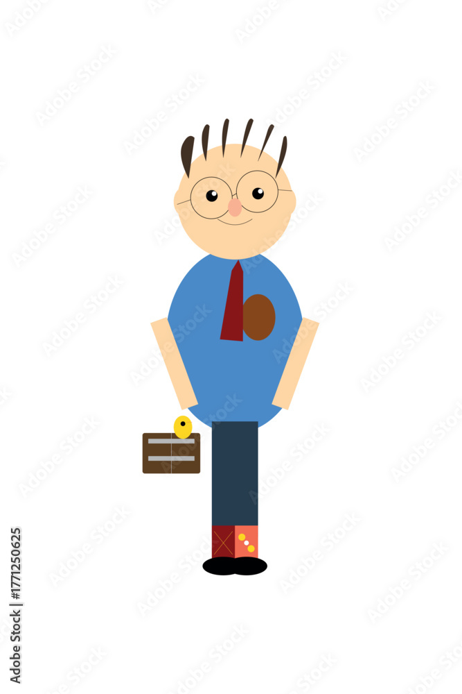 Obraz premium Funny Office Worker Cartoon Character Vector Illustration | Simple Flat Style EPS
