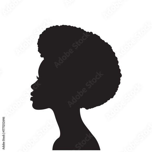 elegant afro hairstyle silhouette profile vector illustration for black history month celebration and natural hair appreciation.