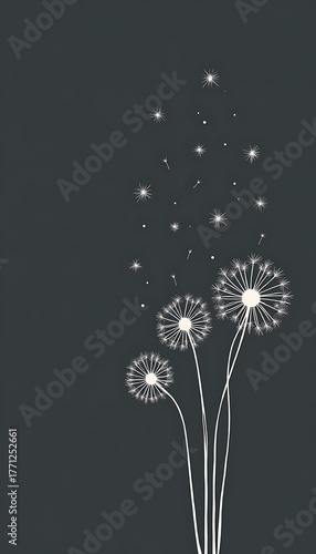Wallpaper Mural Dandelions with stars flying against dark gray background graphic illustration Torontodigital.ca