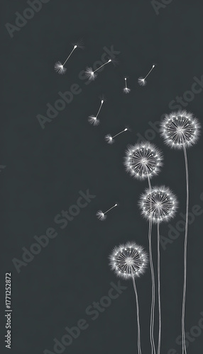 Wallpaper Mural Dandelion seeds flying from flowers against dark gray background illustration Torontodigital.ca