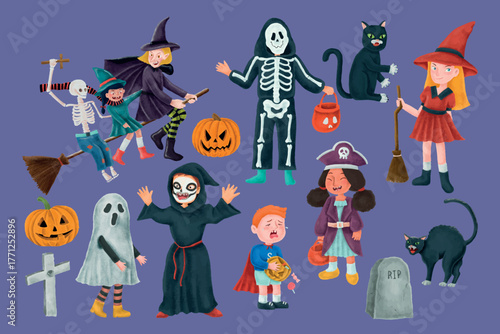 Festive Halloween, cute collage element set vector