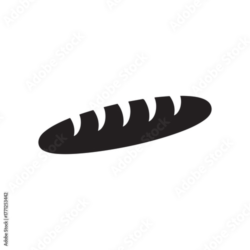 black and white french bread isolated on white, baguette silhouette icon
