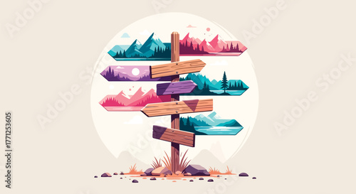 Signpost with multiple arrows pointing in different directions, symbolizing choices