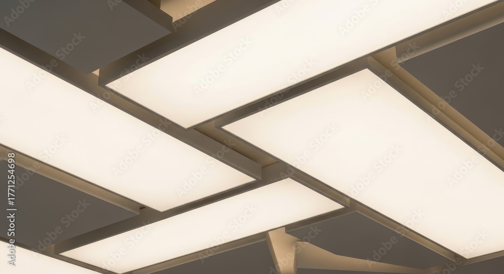 Obraz premium Modern ceiling lights with geometric pattern creating illuminated panels