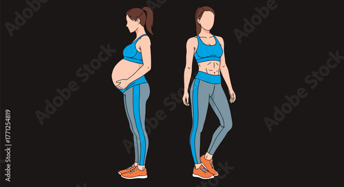 Pregnant woman and fit woman side by side comparison