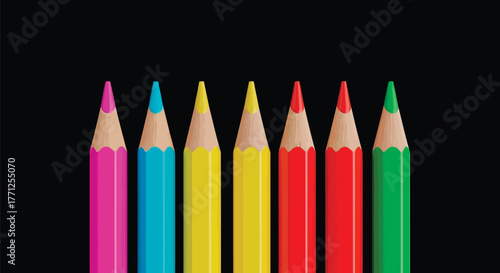 Row of colorful sharpened pencils on a