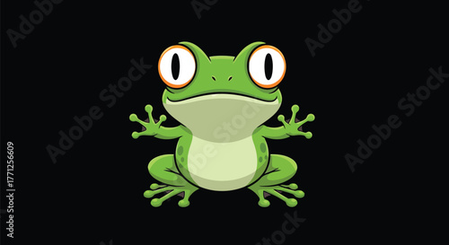 Cute cartoon green frog with big eyes on a