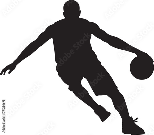 Basketball player silhouette dribbling ball sport active motion