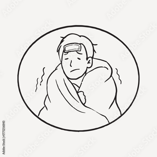 Sick man doodle, healthcare illustration collage element vector