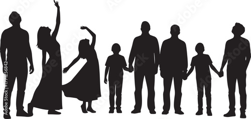 Family and dancers silhouette group