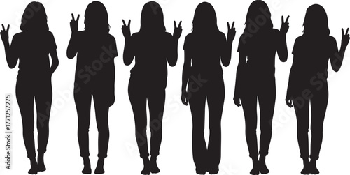 Silhouettes of women giving peace signs