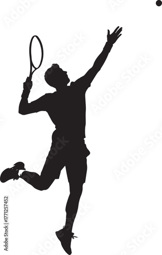 Tennis player serving with racquet and ball