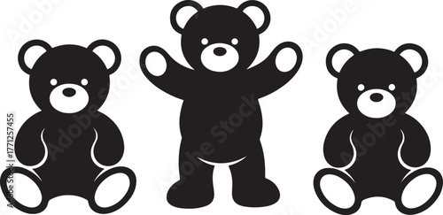 Teddy bears group playful interaction