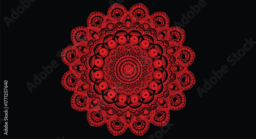 Intricate red mandala pattern on a, symbolizing spirituality and harmony