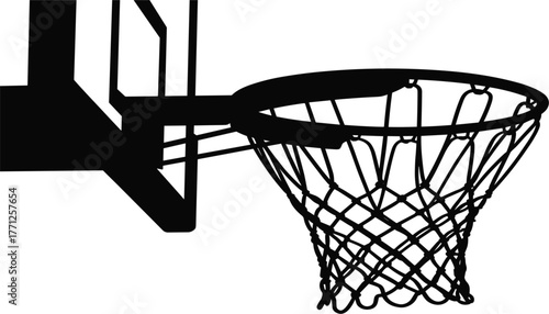 Basketball Hoop and Net Silhouette Icon - Sport Equipment Vector