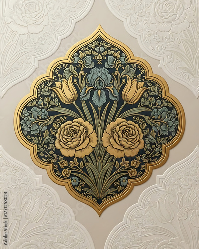 Fototapeta Naklejka Na Ścianę i Meble -  Elegant Floral Pattern With Roses Tulips And Iris On Textured Background