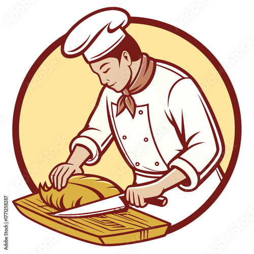 Chinese Chef Slicing Peking Duck Vector. Perfect for: luxury restaurant ads, culinary magazines, Chinese food packaging